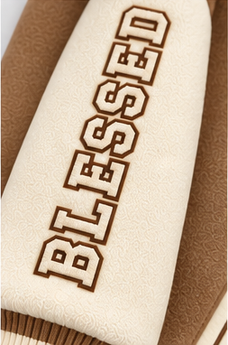 Blessed Generation Kids’ Varsity Jacket – Camel & Cream