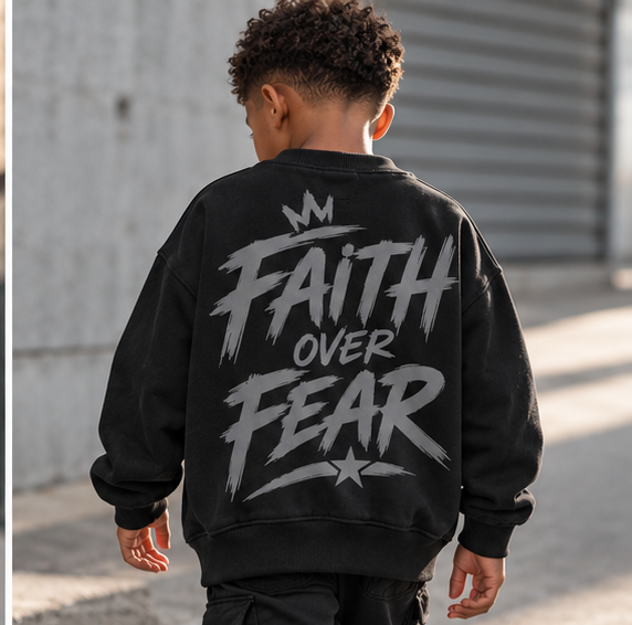Faith Over Fear Crewneck Sweatshirt in Black